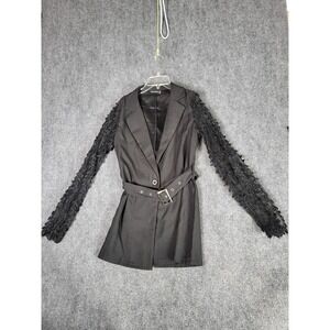 PrettyLittleThing Blazer Mini Dress Lace Sleeve Belted Coquette‎ Black US 6